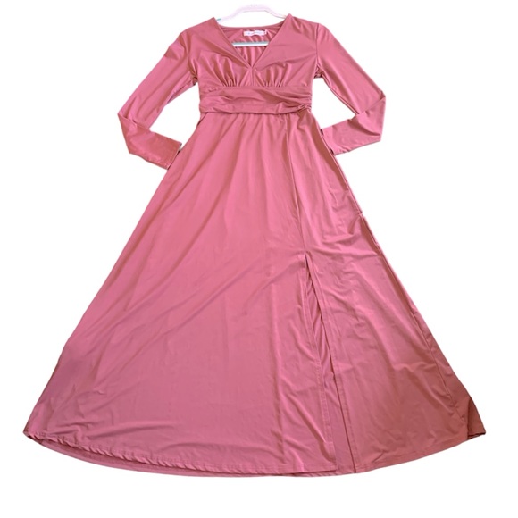 ANRABESS Small Women's Deep VNeck Long Dresses Pleated High Waist Slit MaxiDress - Picture 4 of 12